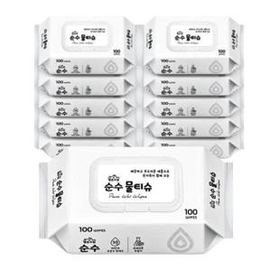 행운드림 순수 물티슈 100매 X 10팩 외 1종 티슈 대용량