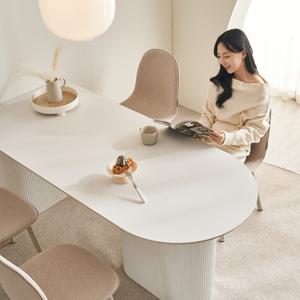 ON 로이스 템바보드 포세린 세라믹 반타원 식탁테이블 1800 화이트