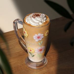 빈티지 레트로 무드 플라워 유리컵 500ml 감성 음료컵 홈카페 머그잔 커피잔 맥주잔 선물