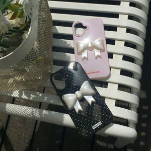 폰지 도트 핑크 입체 글리터 리본 아이폰케이스