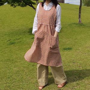 롱주름 레드연밤체크 앞치마