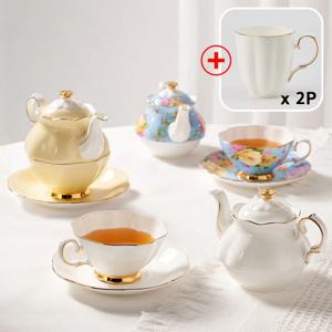 고원 엘린 티포원 300ml 1인 찻잔 티팟세트 도자기 티포트+펌킨 머그컵 2P