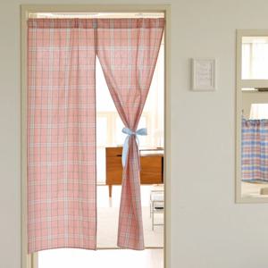 가리개커튼 파스텔체크 핑크 2size 트임형 봉집 주방 중문 베란다 가림막 커텐