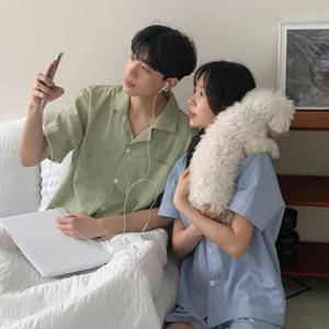리버 시어서커 반팔 커플파자마 여름 남녀공용 잠옷세트 2color