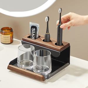 [해외] 미드센츄리 모던 우드 전동칫솔 거치대 치약 칫솔꽂이 양치 용품 보관 2colors