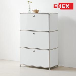 럭스 3단 수납장 문달림 스틸프레임 모듈가구 거실장 퓨어화이트