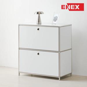 럭스 2단 수납장 문달림 스틸프레임 모듈가구 거실장 퓨어화이트