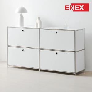 럭스 수납장 거실장 스틸프레임 모듈가구 2x2단 문달림 퓨어화이트