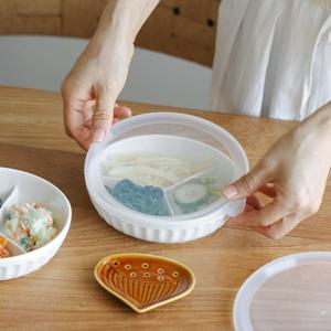 하온 3칸 도자기 반찬 접시 (뚜껑 포함) 칸막이 3절 나눔 보관 그릇 반찬통 식기