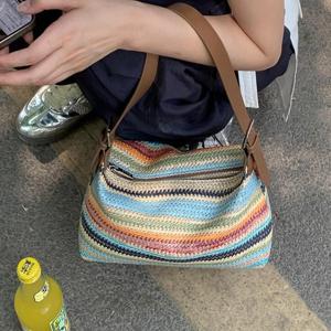 스퀘어 레인보우 라탄 데일리백 숄더백 에코백