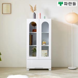 파란들가구 화이트 600 서랍 유리문장식장 수납장 거실장식장