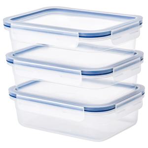 IKEA 365+ 밀폐용기 반찬통 직사각 3입 1L (플라스틱)