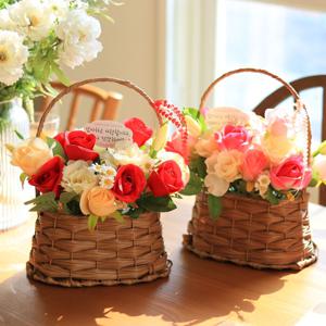 하트 로즈힐 실크플라워 조화 꽃바구니