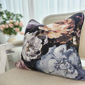 북유럽 블랙 플라워 클래식 수입 쿠션커버 고급 소파쿠션 사각 50 FLORETTA 플로레타