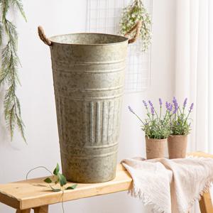 긴 양철 바스켓 (높이-48cm)-레트로 빈티지 다용도 양동이 바구니 대형 원형 화분