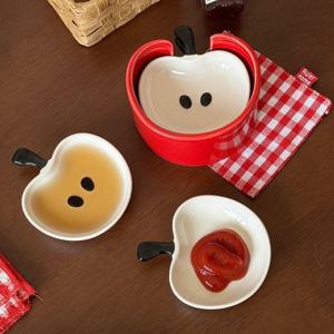 [해외] 도자기 사과모양 소스볼세트 소스접시 소스트레이