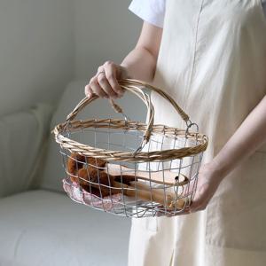 마르쉐 타원 핸들 바스켓 2size 바구니 우드 와이어