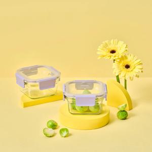 퓨어 유리 밀폐용기 정사각 440ml 2조 세트(베리페리)