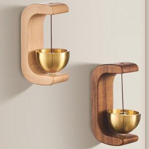 심플 우드 월넛 도어벨 현관문 무타공 자석 부착 라운드 황동벨 현관문종 풍경종 문종