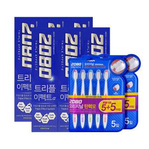 2080 트리플이펙트치약 후레쉬민트 120g 3입 x2 + 칫솔 탄력모 10입