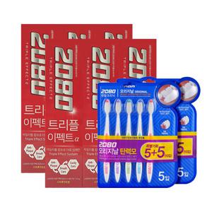 2080 트리플이펙트치약 스트롱민트 120g 3입 x2 + 칫솔 탄력모 10입