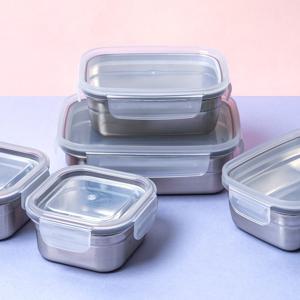 포스코 STS304 스텐 밀폐용기 5종(직사각850ml+직사각500ml+정사각350ml)