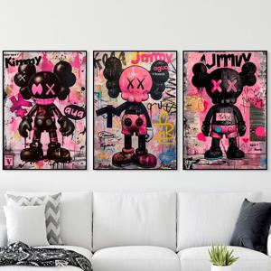 핑크 카우스 KAWS 베어브릭 그림 액자 그래피티 거실 팝아트 빈티지 인테리어 포스터
