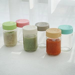 헥사 얌얌 실리콘뚜껑 유리병 원형 이유식 밀폐용기 200ml SG200 6컬러 세트