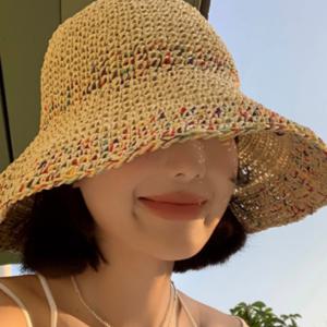 왕골 썬캡 여성 창모자 밀짚 자외선 모자 UV차단 2color