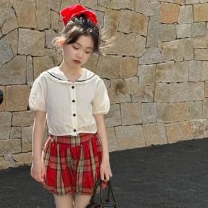 카라 크롭 퍼프 블라우스 R14284