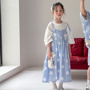 줄무늬 도트 스트랩 원피스 R14323