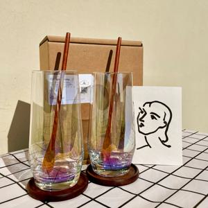 오로라 (홀로그램) 길쭉이 2인세트 우드코스터 하이볼 맥주잔 유리컵