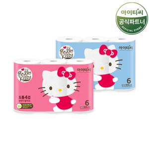 헬로키티 도톰 4겹 6롤 화장지 (25M 6롤X2팩) 총 12롤