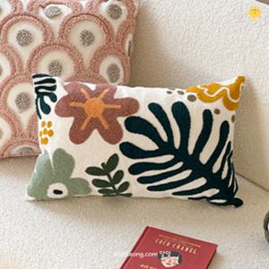 코럴 터프팅 직사각 쿠션커버 50x30_봄 여름 꽃 자수 감성 패브릭 거실 침실 쇼파