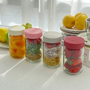 헥사 제뉴엔 실리콘뚜껑 샐러드 밀프랩 보틀 유리병 400ml SK580 4P