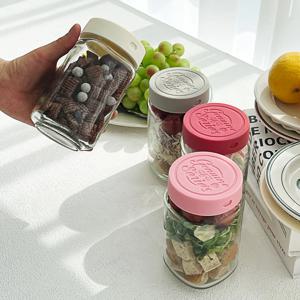 헥사 제뉴엔실리콘뚜껑 샐러드 밀프랩 보틀 유리병 450ml SK400S 4P