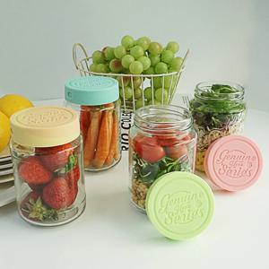 헥사 제뉴엔 실리콘뚜껑 샐러드 밀프랩 보틀 유리병 480ml MK490
