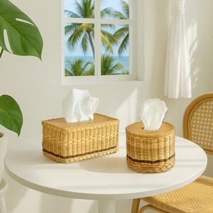 인테리어 감성 라탄 등나무 휴지케이스 원형 사각 선택형 테이블 소품 티슈박스
