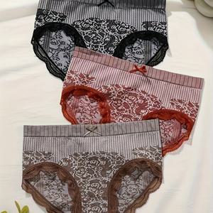 TEMU 3개 솔기 없는 컬러 블록 리본 장식 브리프, 우아하고 편안하며 통기성이 좋고 늘어나는 친밀한 팬티, 여성 속옷 및 속옷