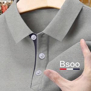 TEMU BSOO 남성 캐주얼 V넥 티셔츠 반팔 여름 니트 폴리에스터 100% 레귤러핏 기하학적 패턴 버튼 디테일링 통기성 편안한 골프 셔츠 블랙, 네이비, 라이트 그레이, 버건디, 살구색