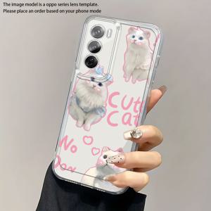 TEMU 귀여운 수줍은 흰 고양이 모바일 폰 케이스, Oppo A3 A3 Pro A3X A16 A17K A38 A40 A55 A57 A57S A58 A60 만화 투명 방탄 풀 커버 A76 A77S A78 A79 A80 5G A95 A98 Reno 5 8T에 적합, 개성 있는 Pro 12F 간단한 패션 충격 방지 소프트 케이스 보호 창의적
