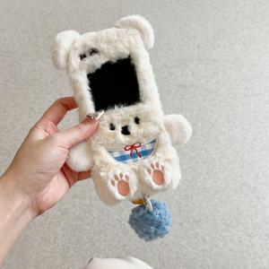 TEMU 가을과 겨울에 적합한 벨 펜던트가 달린 패셔너블한 플러시 접이식 보우 폰 케이스, 보호 및 고품질: 삼성 갤럭시 zflip 3/zflip 4//zflip 6용