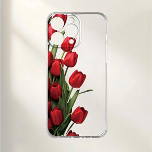 TEMU UV 인쇄 레드 튤립 디자인 휴대폰 케이스, 360도 보호 기능 제공, iPhone 11~16 Pro Max, XR, X/XS, 7, 8 Plus, SE, Mini 모델과 호환. 스마트폰을 위한 신선하고 창의적인 액세서리.