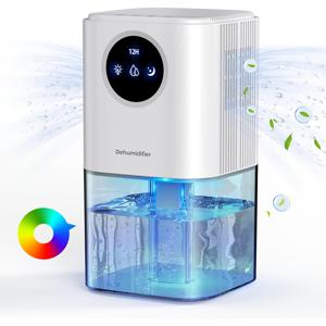 TEMU 집용 컴팩트 60온스 제습기 - 초저소음 44dB, 에너지 효율적, 7색 LED 조명 및 8/12/24시간 타이머 - 침실, 거실, 욕실, RV에 적합 - 블랙/화이트