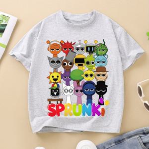 TEMU 신규 Sprunki 2025 티셔츠, 유스 캐릭터 프린트 라운드넥 반팔 셔츠 - 3D 프린팅 스트릿웨어 패션, 편안한 폴리에스터 니트 탑, 남녀공용 여름 주말룩 | 카툰 프린트 티셔츠 | 신축성 폴리에스터 소재