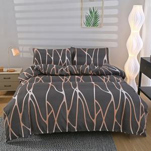 TEMU 3pcs 폴리에스테르 브러쉬드 침구 세트, 기하학적 꽃 무늬 체크 무늬 디자인, 가정 및 호텔 사용, 이불 커버 2개의 베개 커버 포함, 삽입물 없음, 짠, 폴리에스테르, 평면 인쇄, 부드러운 질감, 통기성, 식물 테마, 지퍼 잠금, 모든 계절, 기계 세척 가능