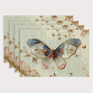 TEMU 4-팩 리넨 플레이스매트, 나비 & 꽃 디자인, 기계 직조, 11.8x15.7 인치, 내구성 있는 테이블 매트, 가정, 레스토랑, 뷔페, 생일, 크리스마스 장식