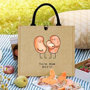 TEMU [Jit] 귀여운 아기 토트 백, 신생아 선물, 콩 프린트 핸드백 대용량 트렌디 심플 스타일 내구성 있는 황마 가방 야외 피크닉, 파티, 여행, 쇼핑