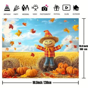 TEMU 단풍잎과 허수아비 디자인의 가을 수확 추수감사절 배경 - 1개, 호박, 건초, 파티용 축제 장식, 사진 부스, 걸기 쉬움, 사진 스튜디오용