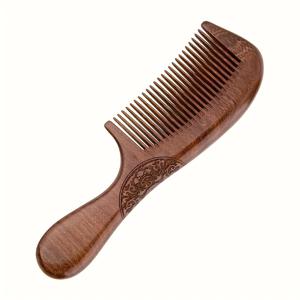 TEMU 1pc 산달우드 헤어 콤, 일반 헤어용 내구성 있는 이중면 목재 마감 콤, 헤어 스타일링 및 관리
